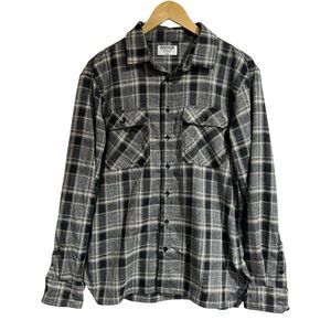 Machus Gray Black Men Small Flannel Plaid Button Down